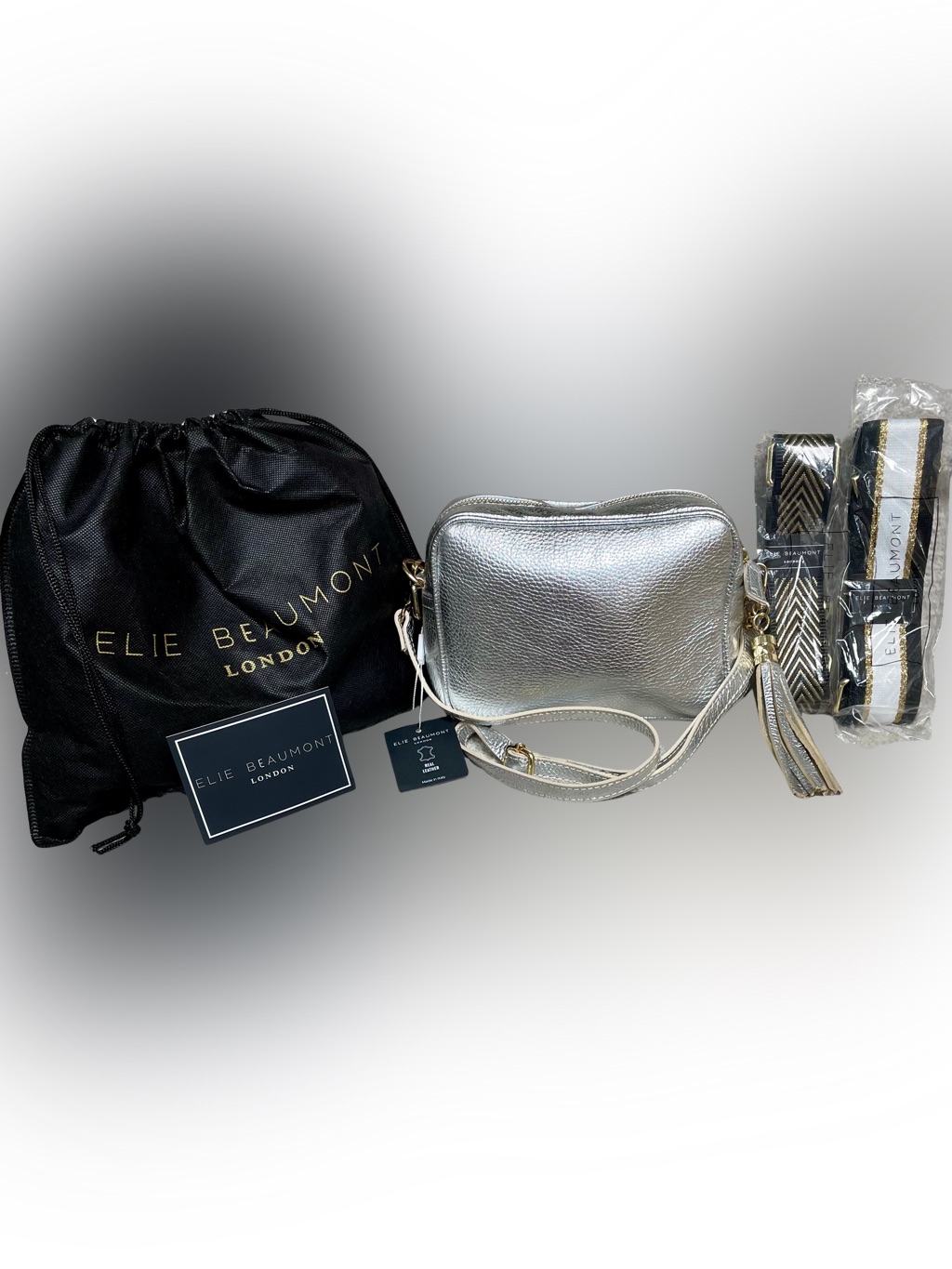 Nwt Elie Beaumont London Silver Leather Metallic Crossbody 3 Straps Tassel Bag — image 2 of 8